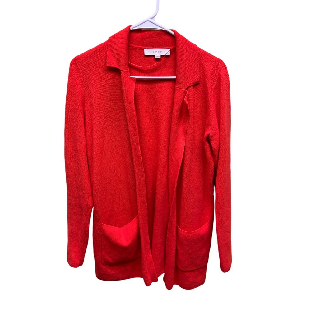 Loft Bright Red Open Front Cardigan with Pockets Size XS